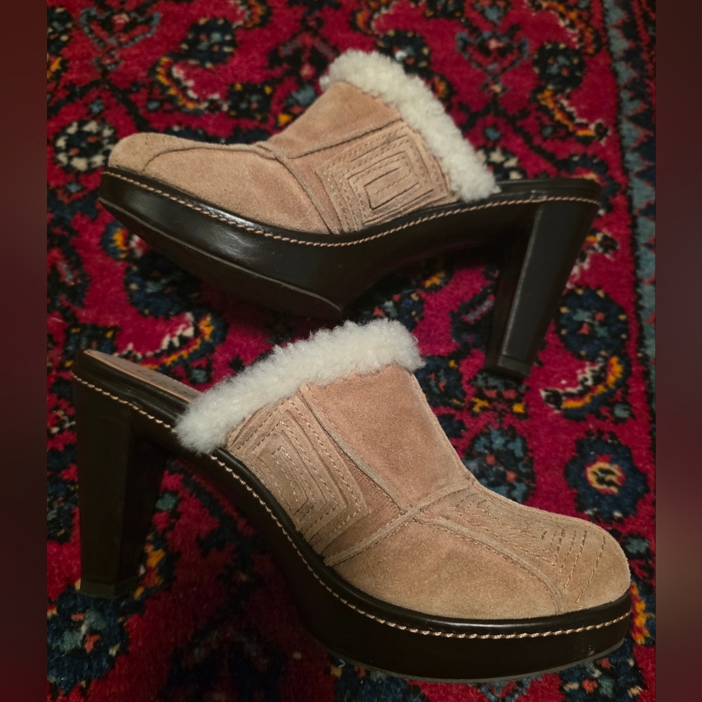 COACH - Suede Leather Faux Fur Clog Heels - Perfect For Winter!
